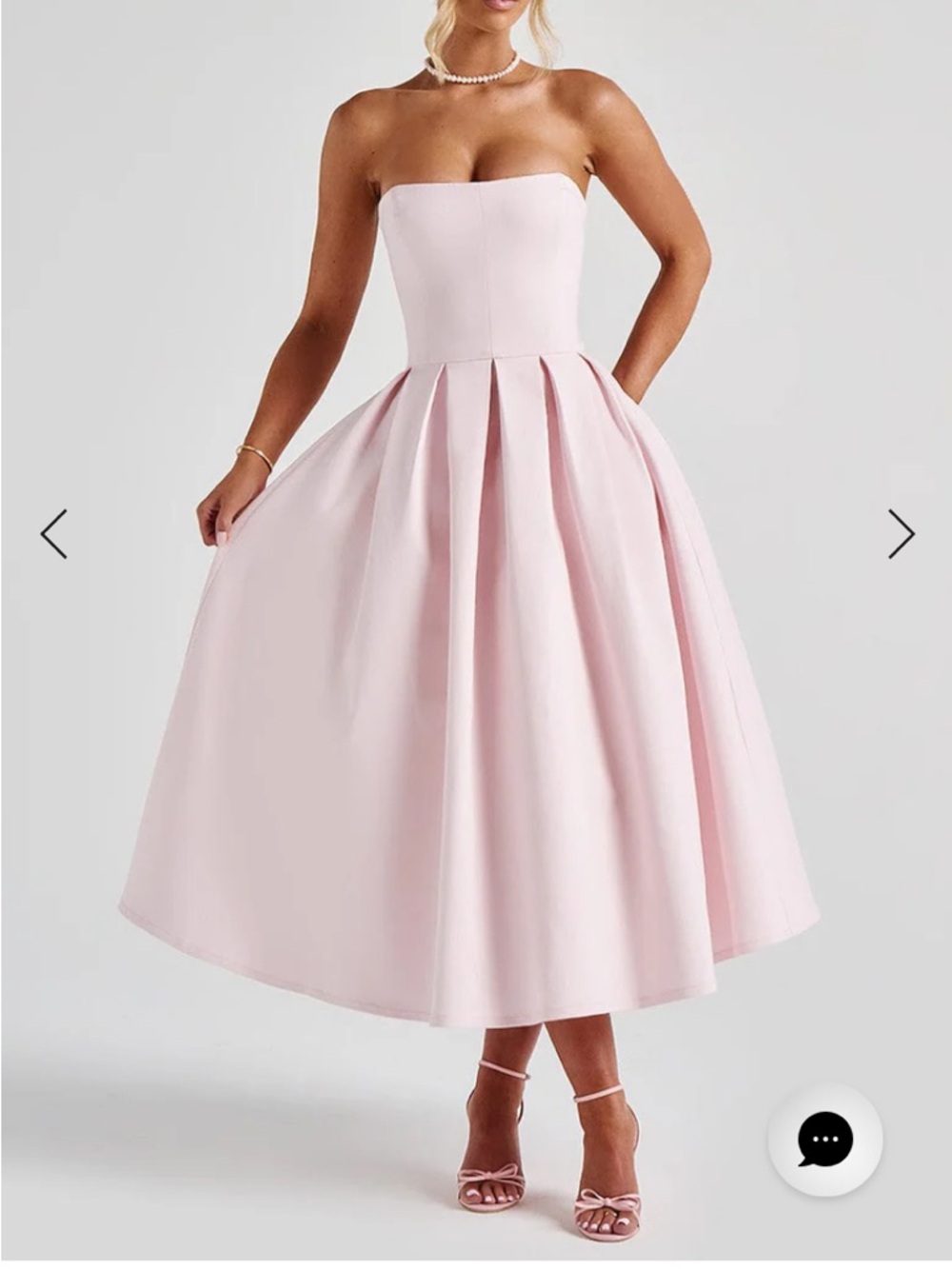 Edith Midi Dress in Blush
Strapless Pleated Midi Dress